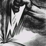 cartoon shows the atomic power resting in Truman's hands.
