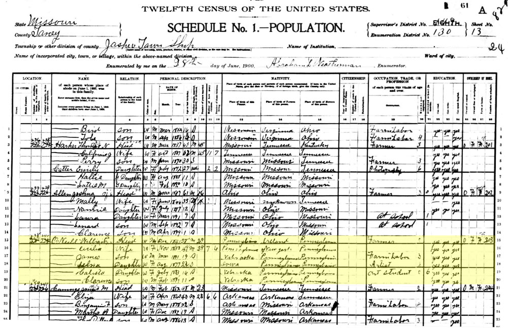 Census showing O'Neill family