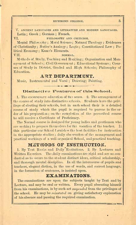 Richmond College, 1875-76 Announcement page 3