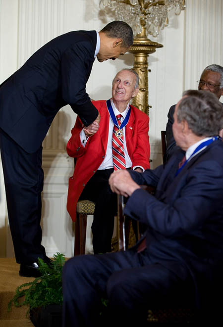Musial receiving Medal of Honor